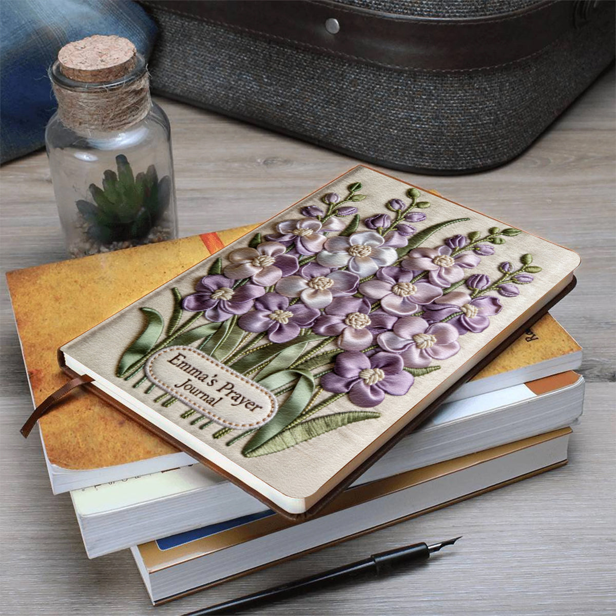 Personalisierte Geburtsblume & Name – Individuelles christliches Lederjournal