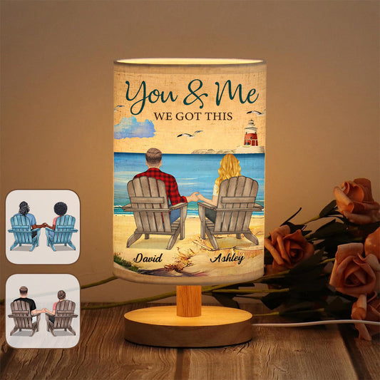 You & Me We Got This - Personalized Couple Tableside Lamp With Wood Base