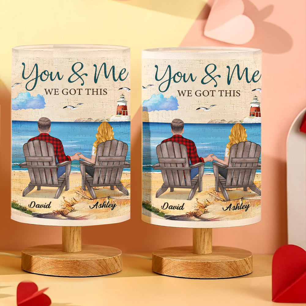 You & Me We Got This - Personalized Couple Tableside Lamp With Wood Base