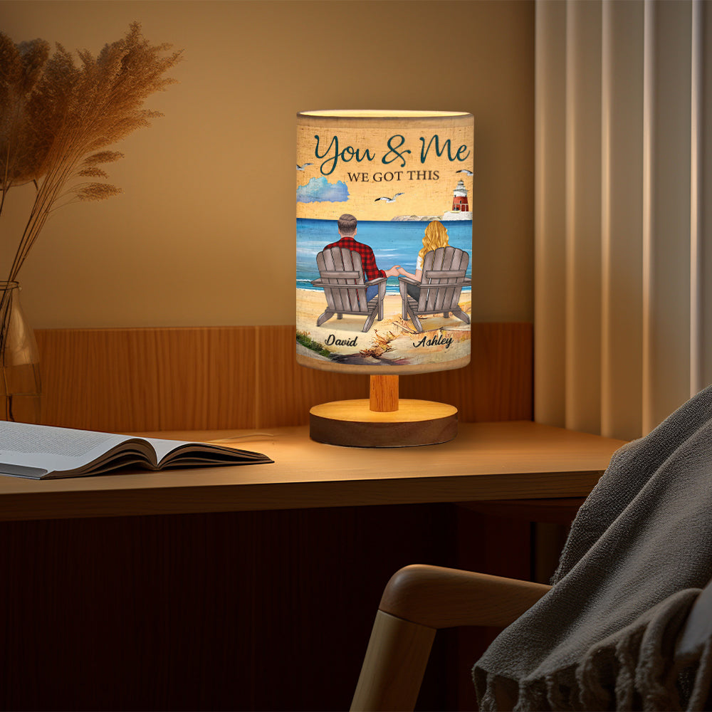 You & Me We Got This - Personalized Couple Tableside Lamp With Wood Base