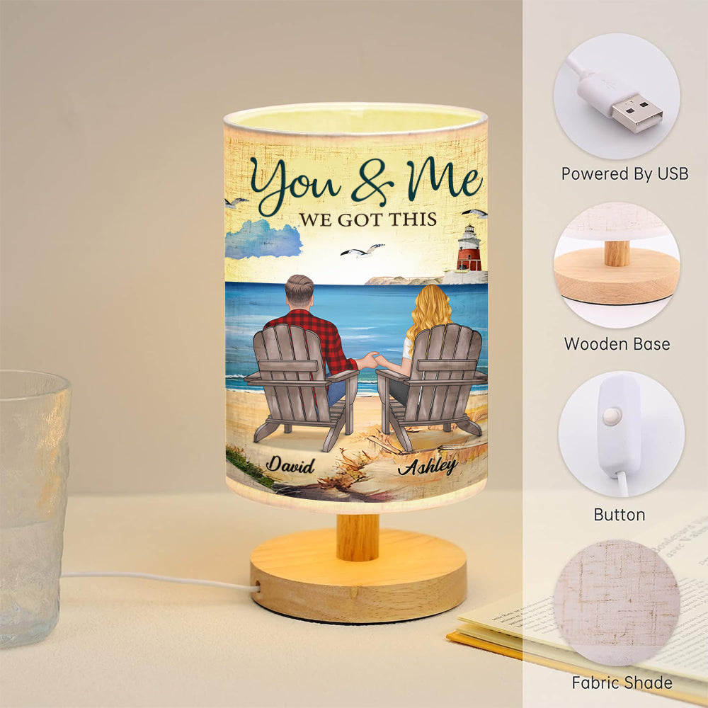You & Me We Got This - Personalized Couple Tableside Lamp With Wood Base