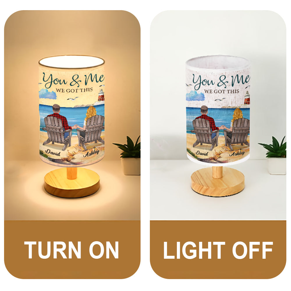 You & Me We Got This - Personalized Couple Tableside Lamp With Wood Base