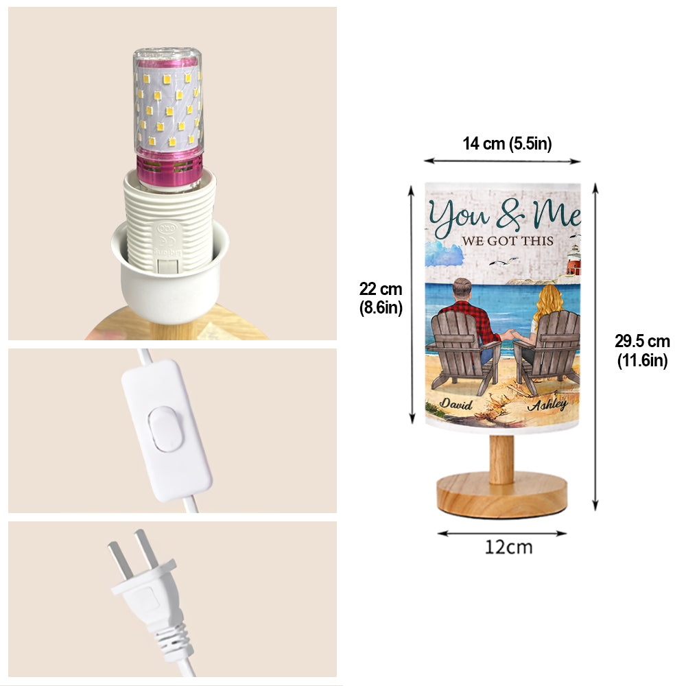 You & Me We Got This - Personalized Couple Tableside Lamp With Wood Base