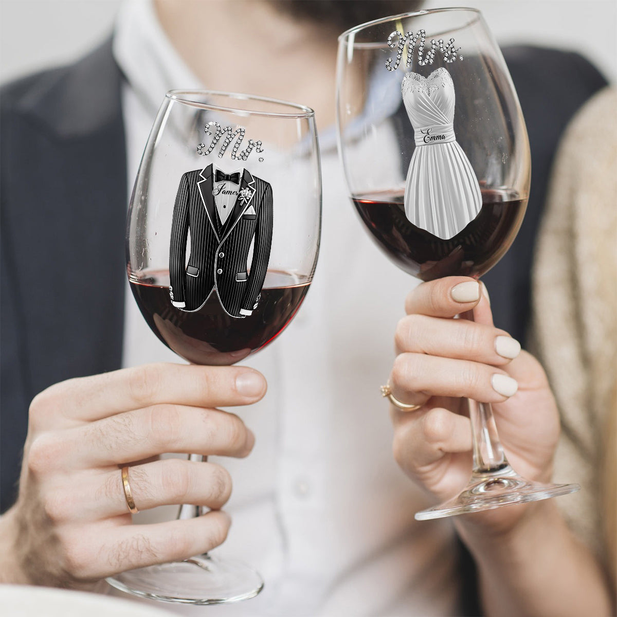 Wedding Couple Wine Glass - Personalized Couple Wine Glass With Long Stem