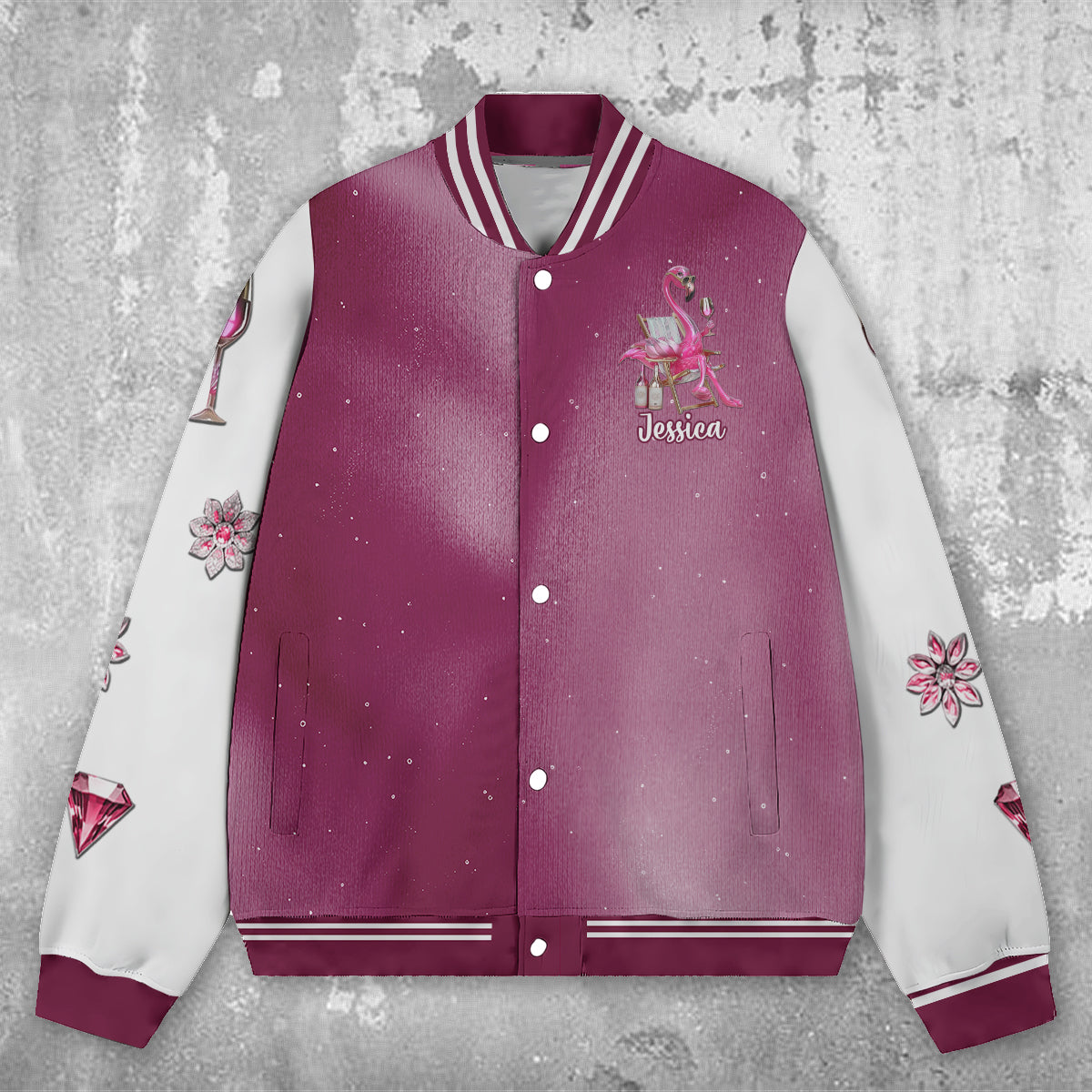 Sei ein Flamingo inmitten einer Taubenschar – personalisierte Flamingo-Collegejacke