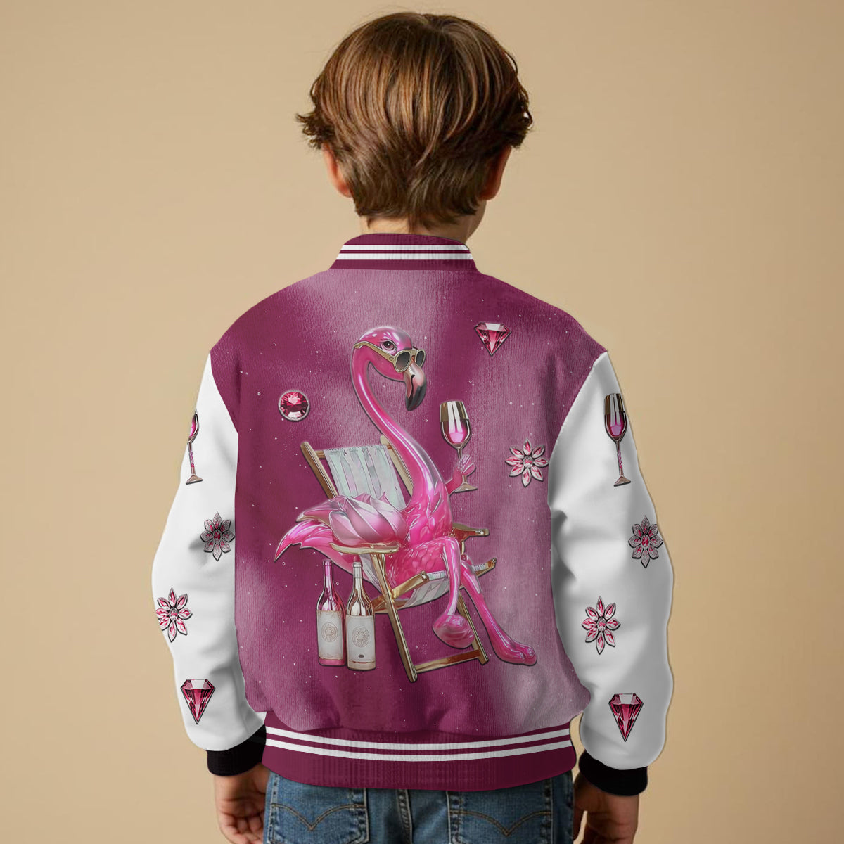 Sei ein Flamingo inmitten einer Taubenschar – personalisierte Flamingo-Collegejacke