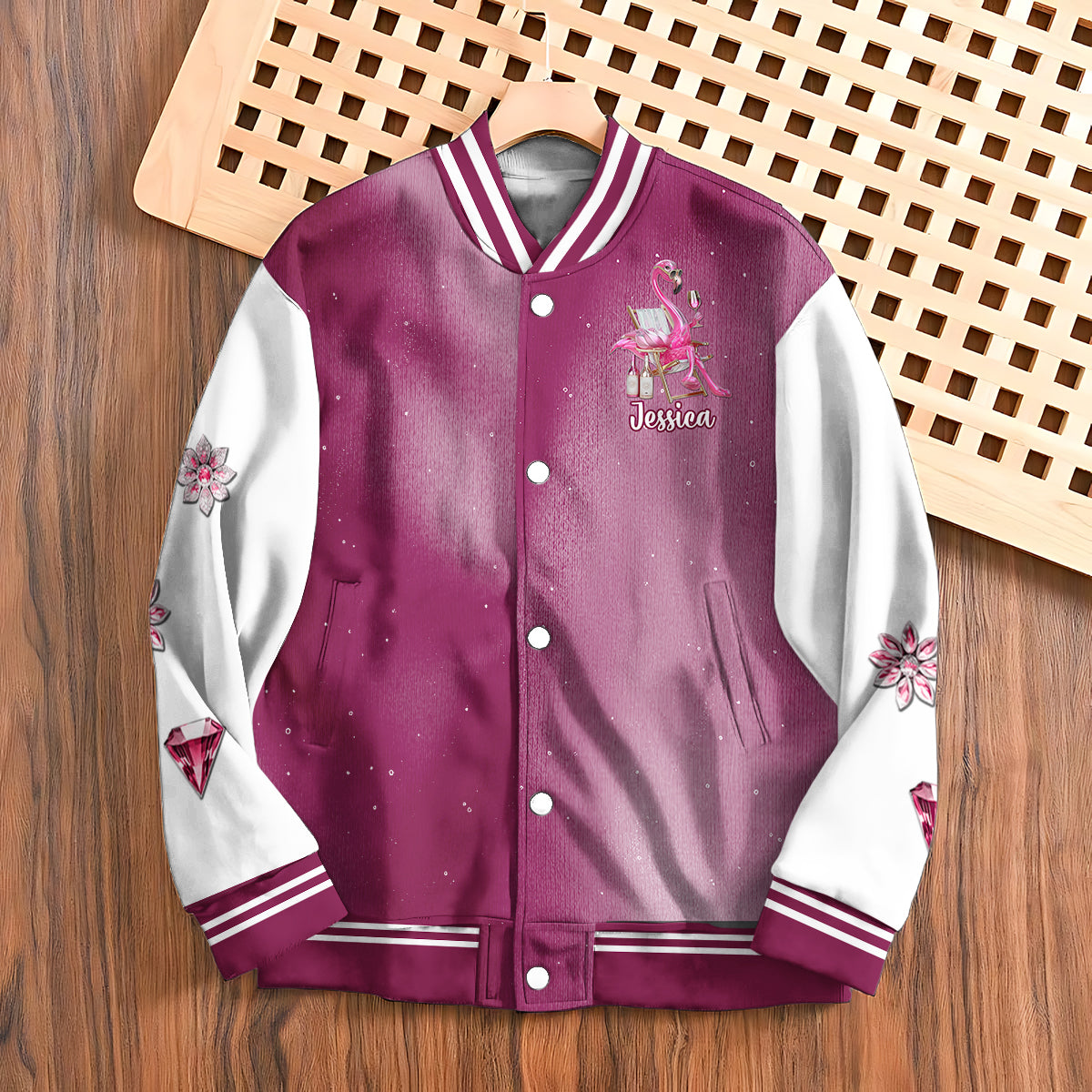 Sei ein Flamingo inmitten einer Taubenschar – personalisierte Flamingo-Collegejacke