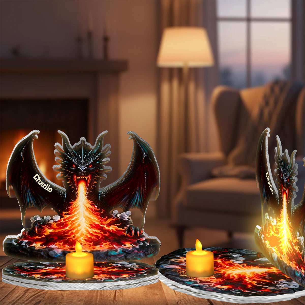 Coin lecture majestueux - Porte-bougie dragon personnalisé
