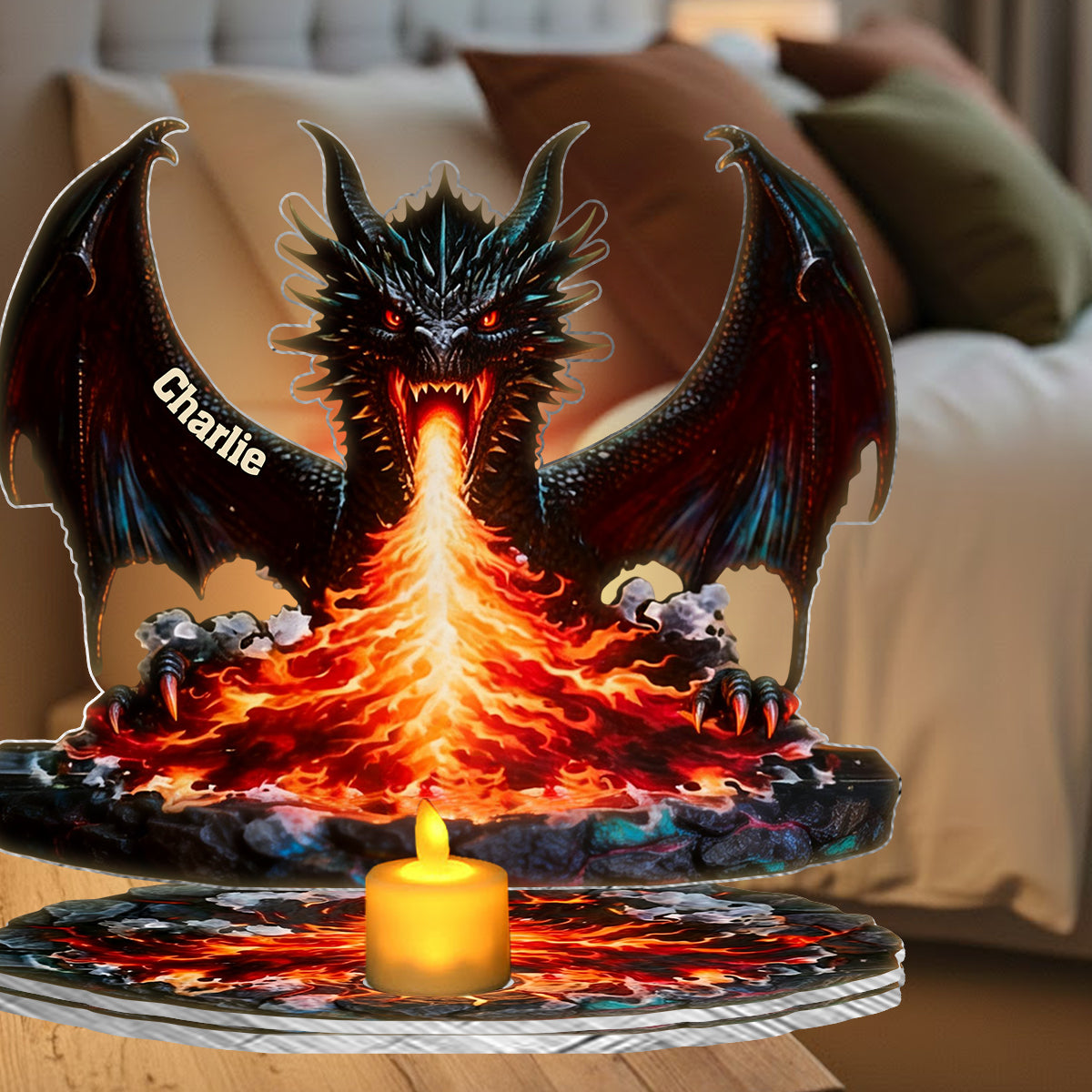 Coin lecture majestueux - Porte-bougie dragon personnalisé