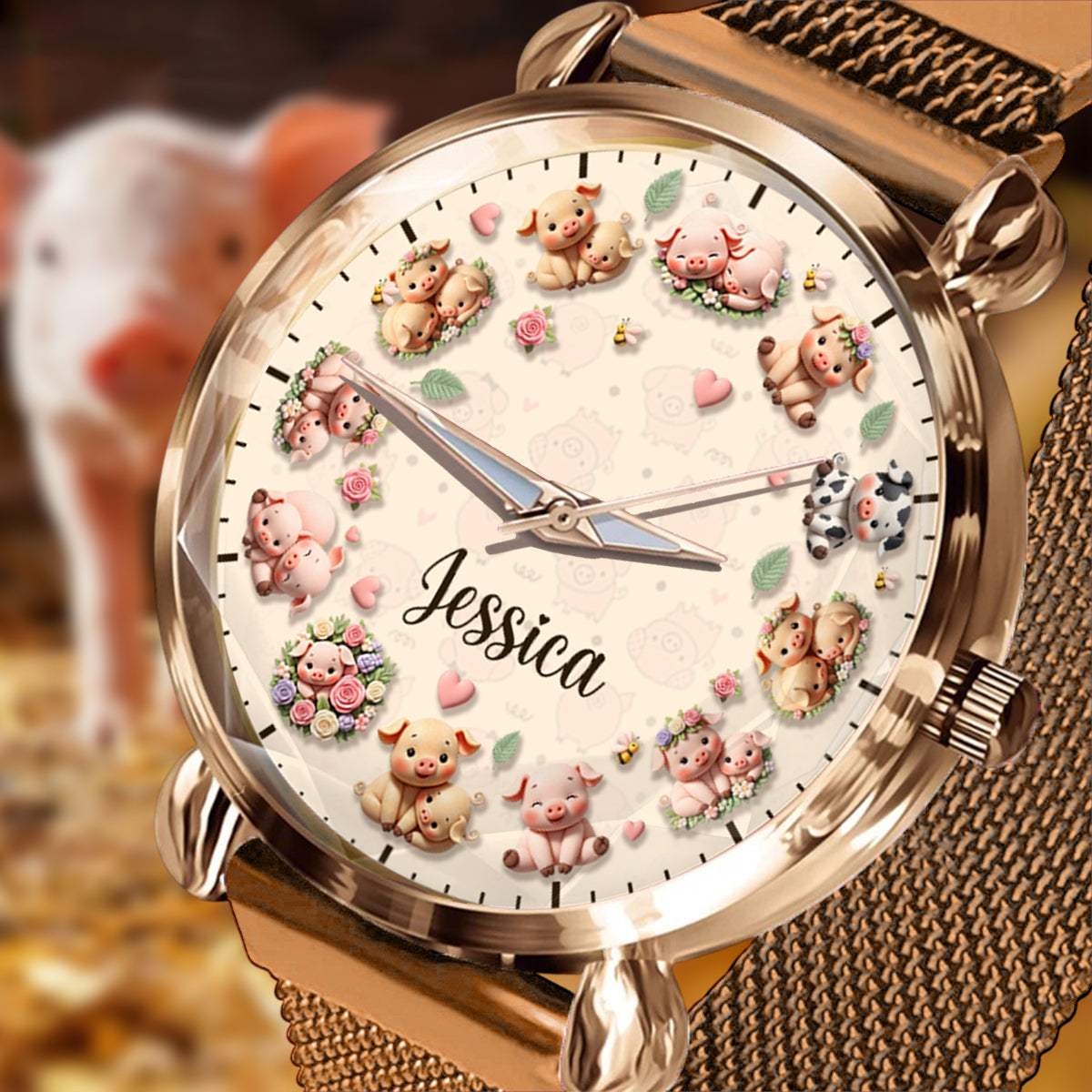 La vie est plus belle avec des cochons - Montre-bracelet personnalisée pour femme amoureuse des cochons 