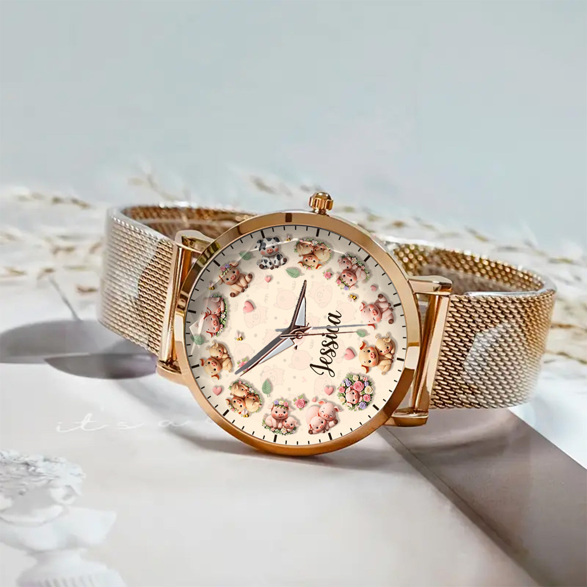 La vie est plus belle avec des cochons - Montre-bracelet personnalisée pour femme amoureuse des cochons 