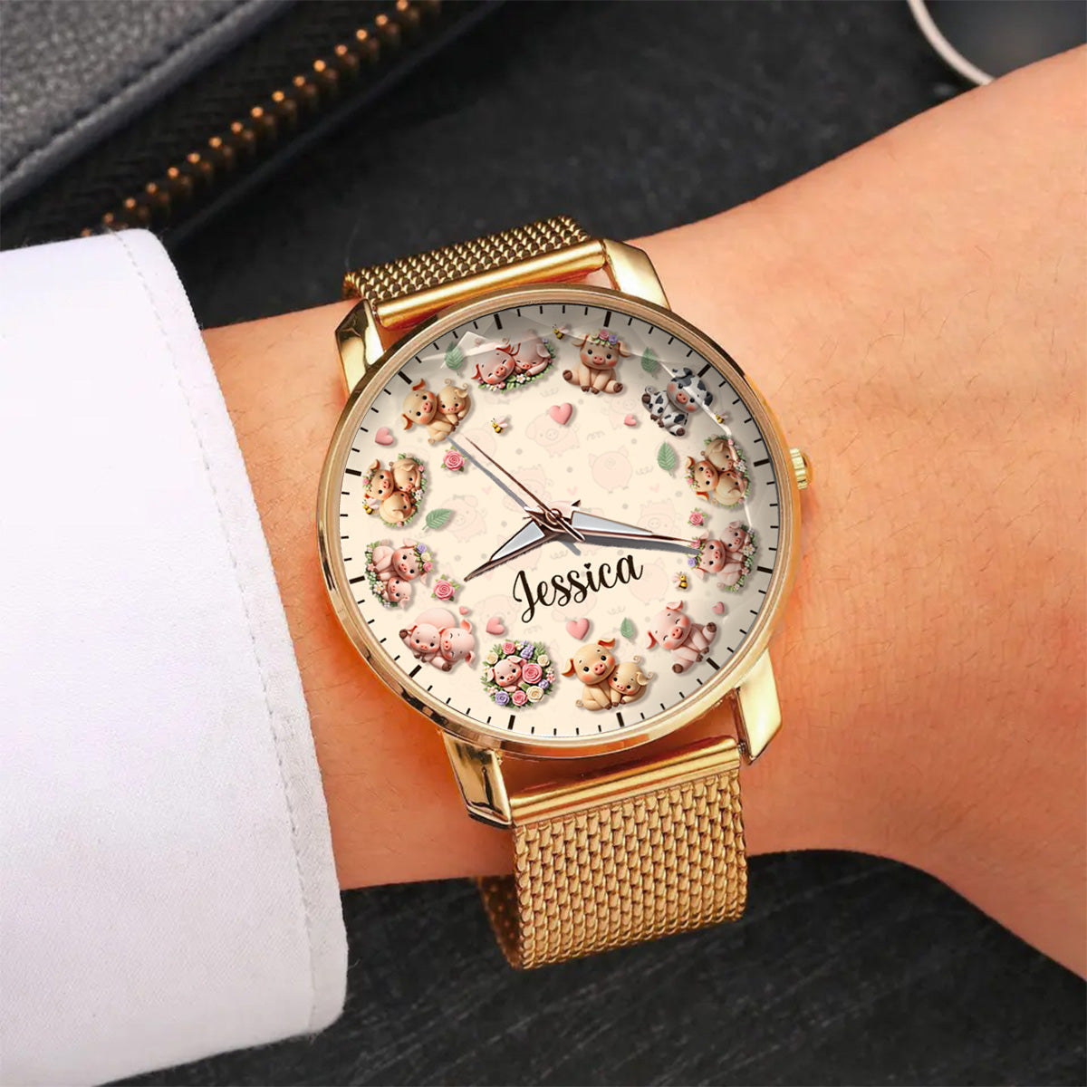 La vie est plus belle avec des cochons - Montre-bracelet personnalisée pour femme amoureuse des cochons 