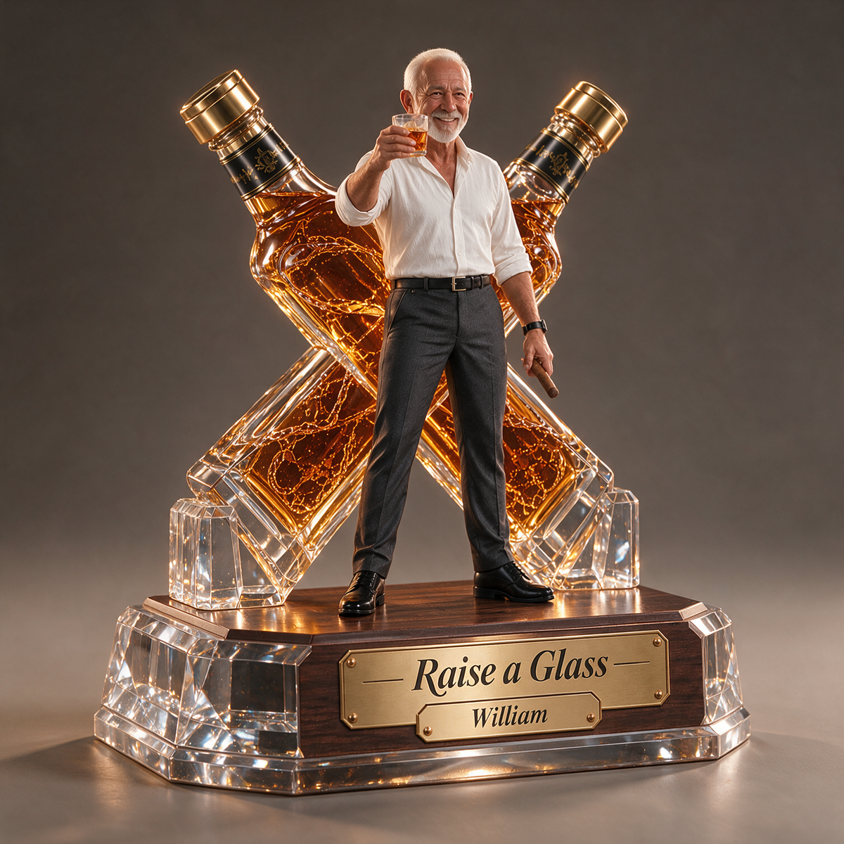 Personalized Whiskey Acrylic Plaque - Custom Photo Crossed-Bottle Sculpture