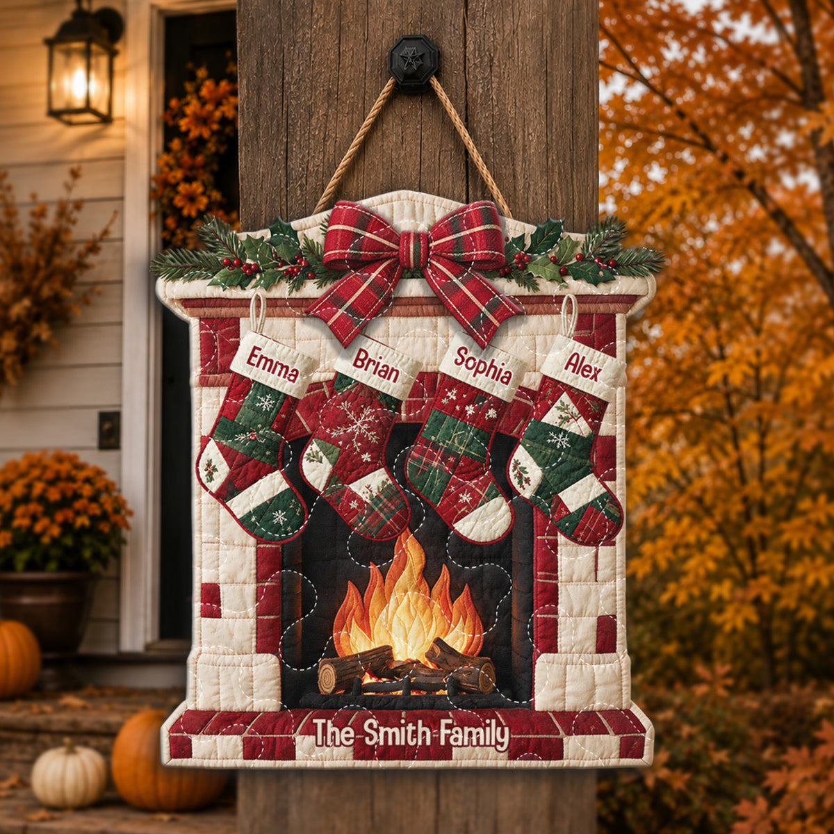 Merry Christmas - Personalized Family Quilted Door Hanger