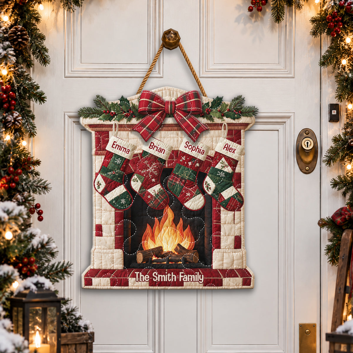 Merry Christmas - Personalized Family Quilted Door Hanger