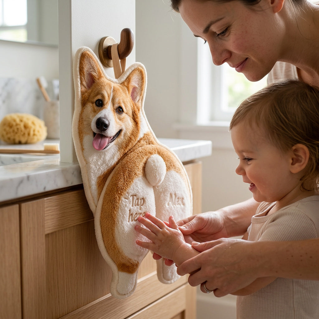 Tap Here - Personalized Dog Hand Towel