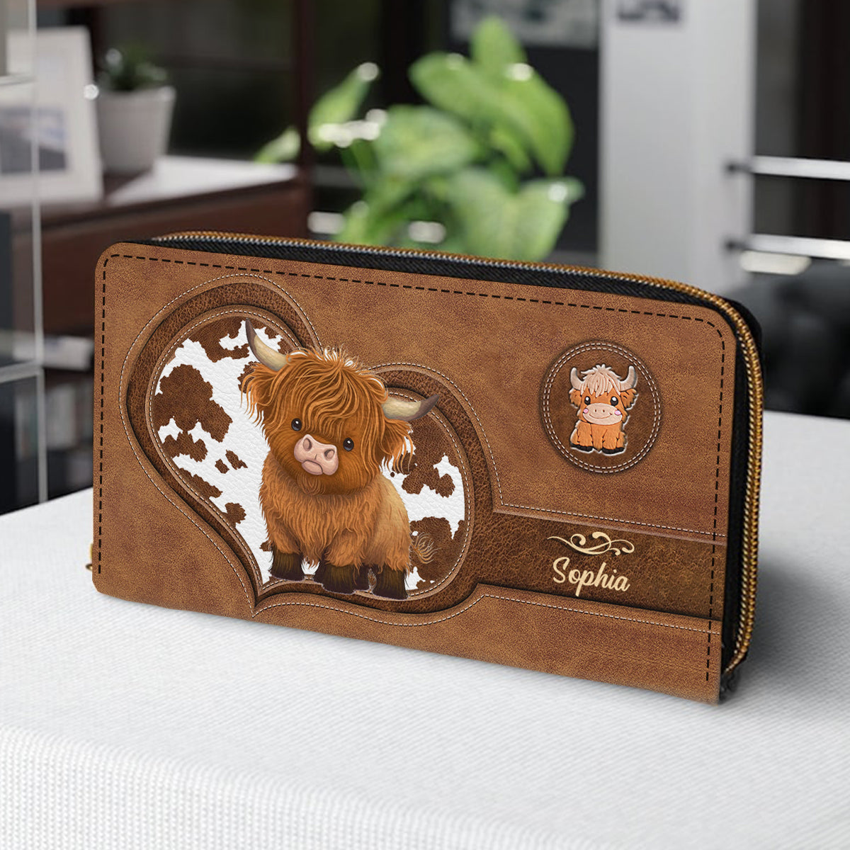 Niedliche Highland-Rinder-Geldbörse – Personalisierte Geldbörse aus Highland-Rinderleder