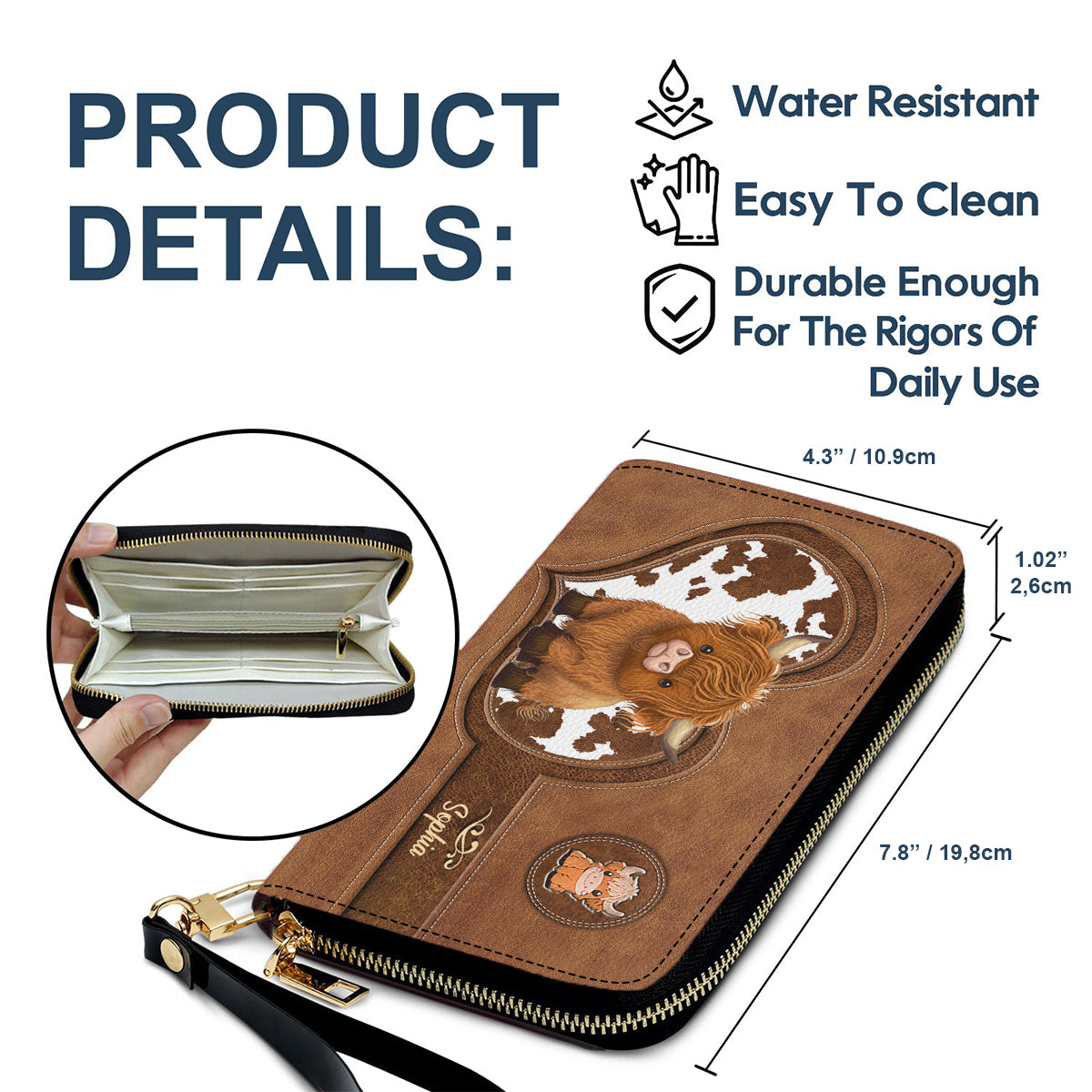 Niedliche Highland-Rinder-Geldbörse – Personalisierte Geldbörse aus Highland-Rinderleder