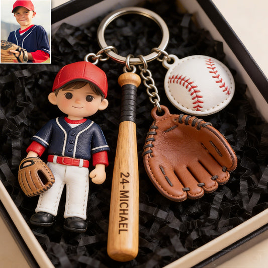 Custom Gift For Baseball Kid, Baseball Lover From Any Photo - Personalized Baseball Premium Keychain With Charms