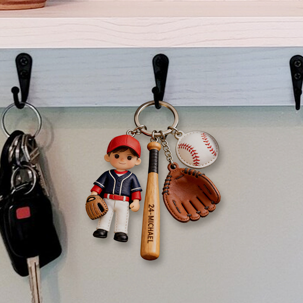 Custom Gift For Baseball Kid, Baseball Lover From Any Photo - Personalized Baseball Premium Keychain With Charms