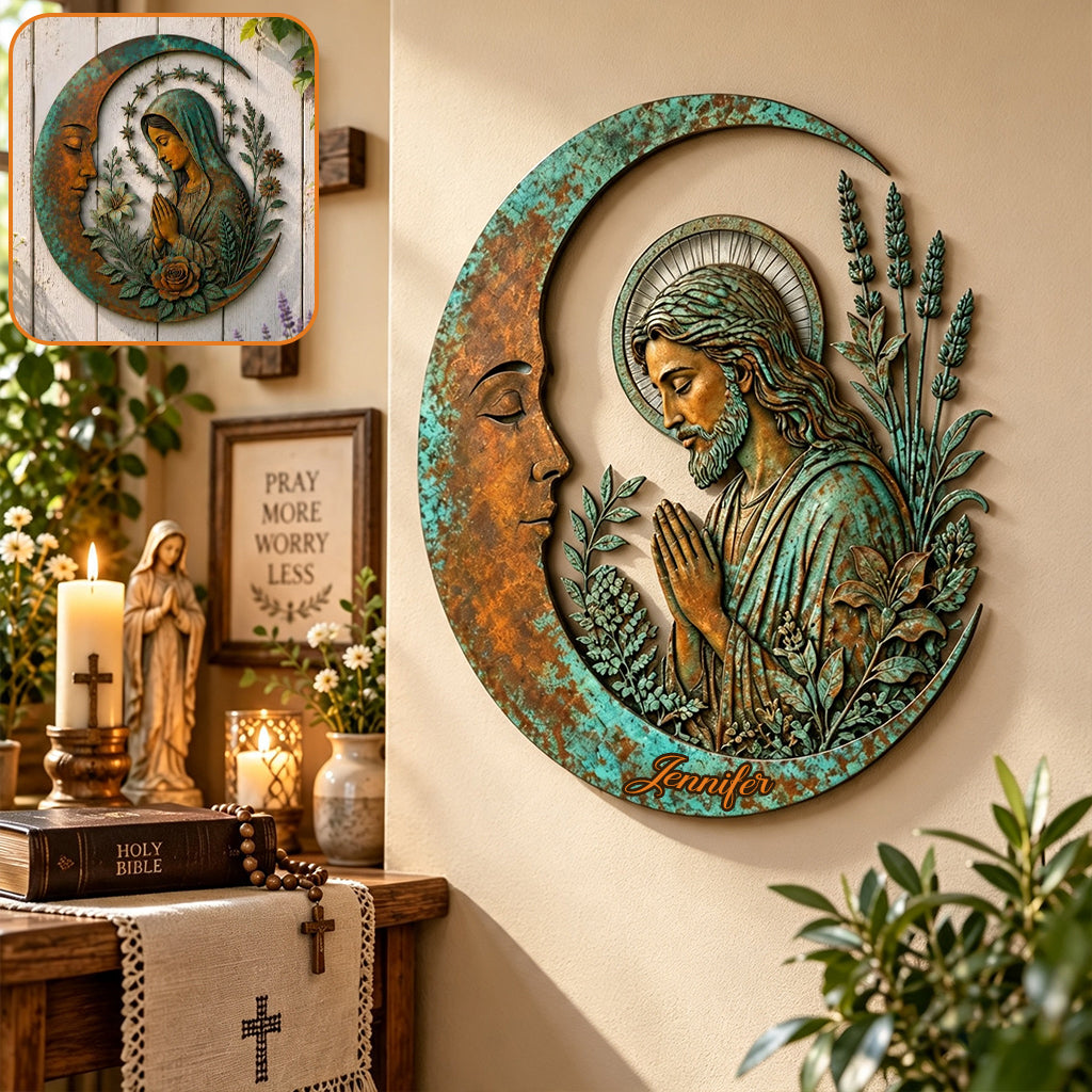 Crescent Moon Jesus - Personalized Christian Cut Metal Sign