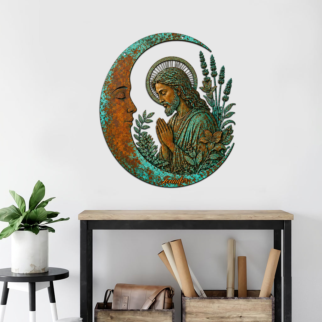 Crescent Moon Jesus - Personalized Christian Cut Metal Sign