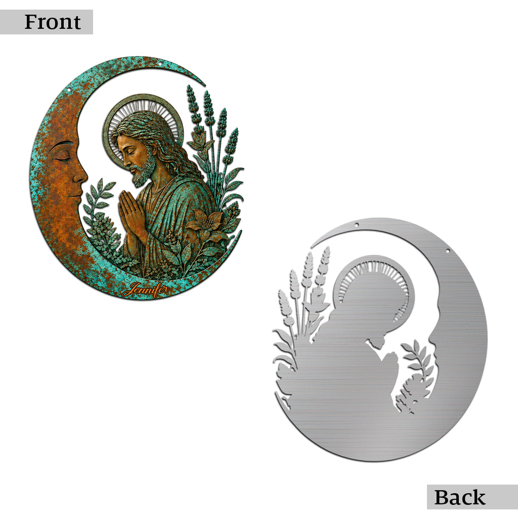 Crescent Moon Jesus - Personalized Christian Cut Metal Sign
