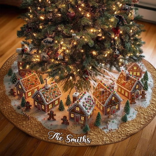 Gingerbread House Christmas - Personalized Christmas Shaped Tree Skirt
