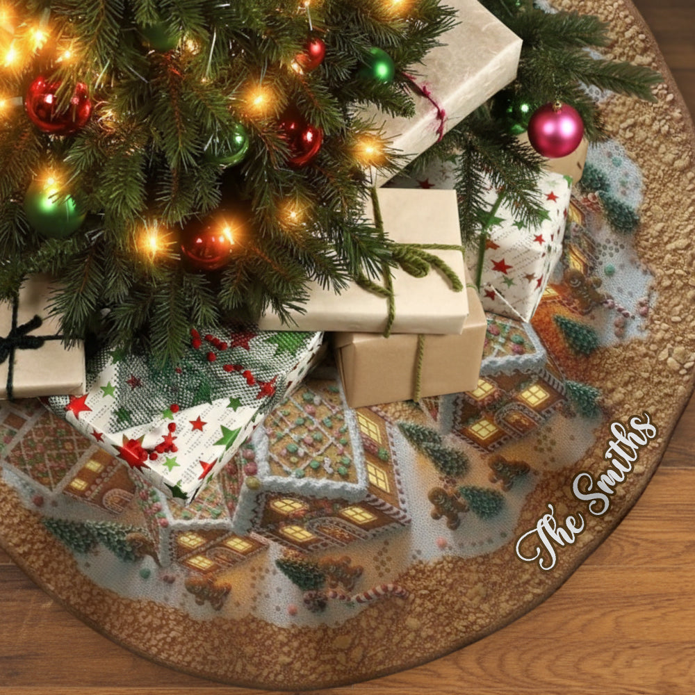 Gingerbread House Christmas - Personalized Christmas Shaped Tree Skirt