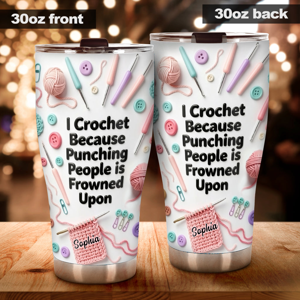 Gobelet personnalisé au crochet « J’adore le crochet »