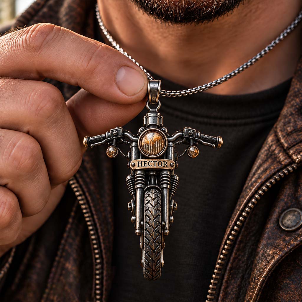 Ride with Faith - Personalized Biker Shaped Metal Pendant Necklace