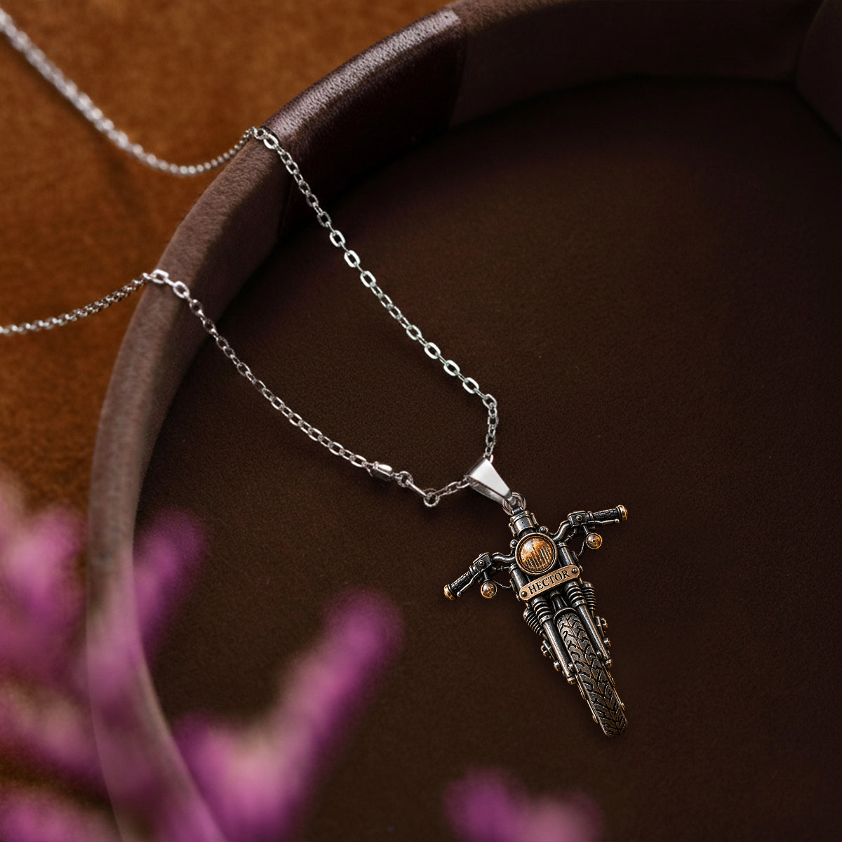 Ride with Faith - Personalized Biker Shaped Metal Pendant Necklace