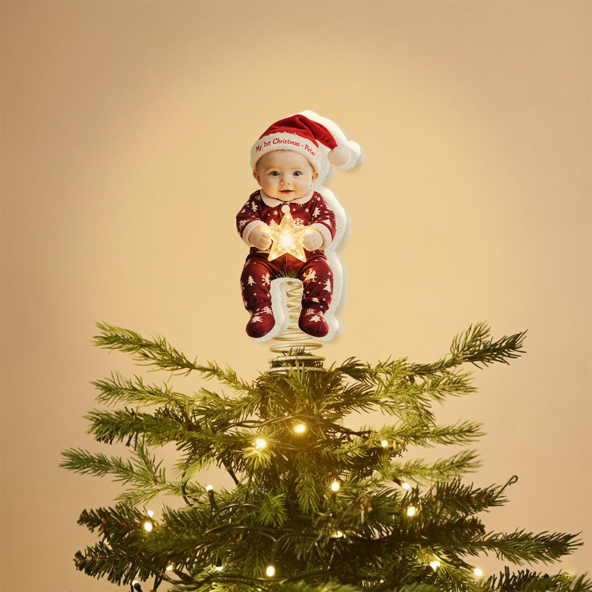 Merry Christmas - Personalized Kid LED Light Tree Topper