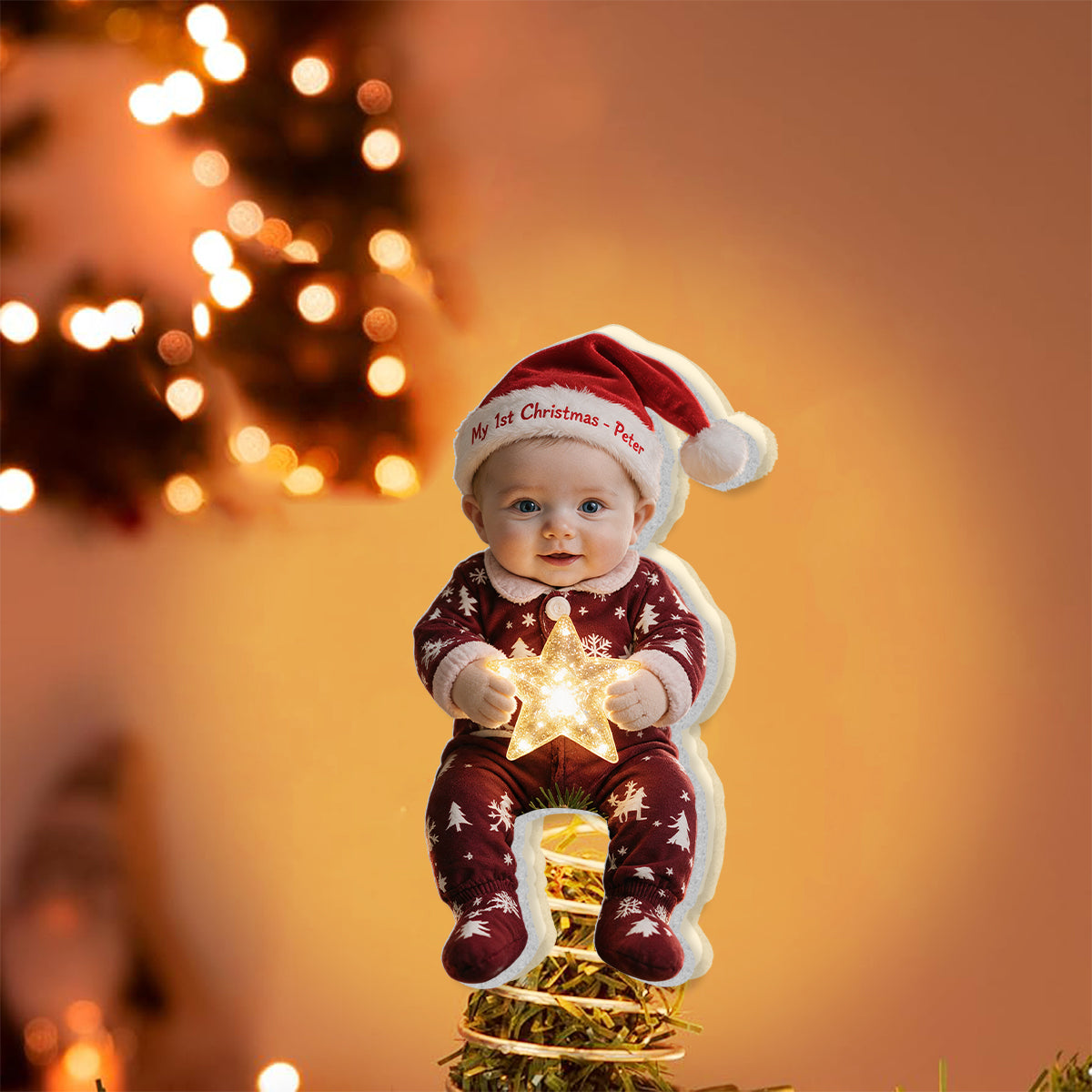 Merry Christmas - Personalized Kid LED Light Tree Topper