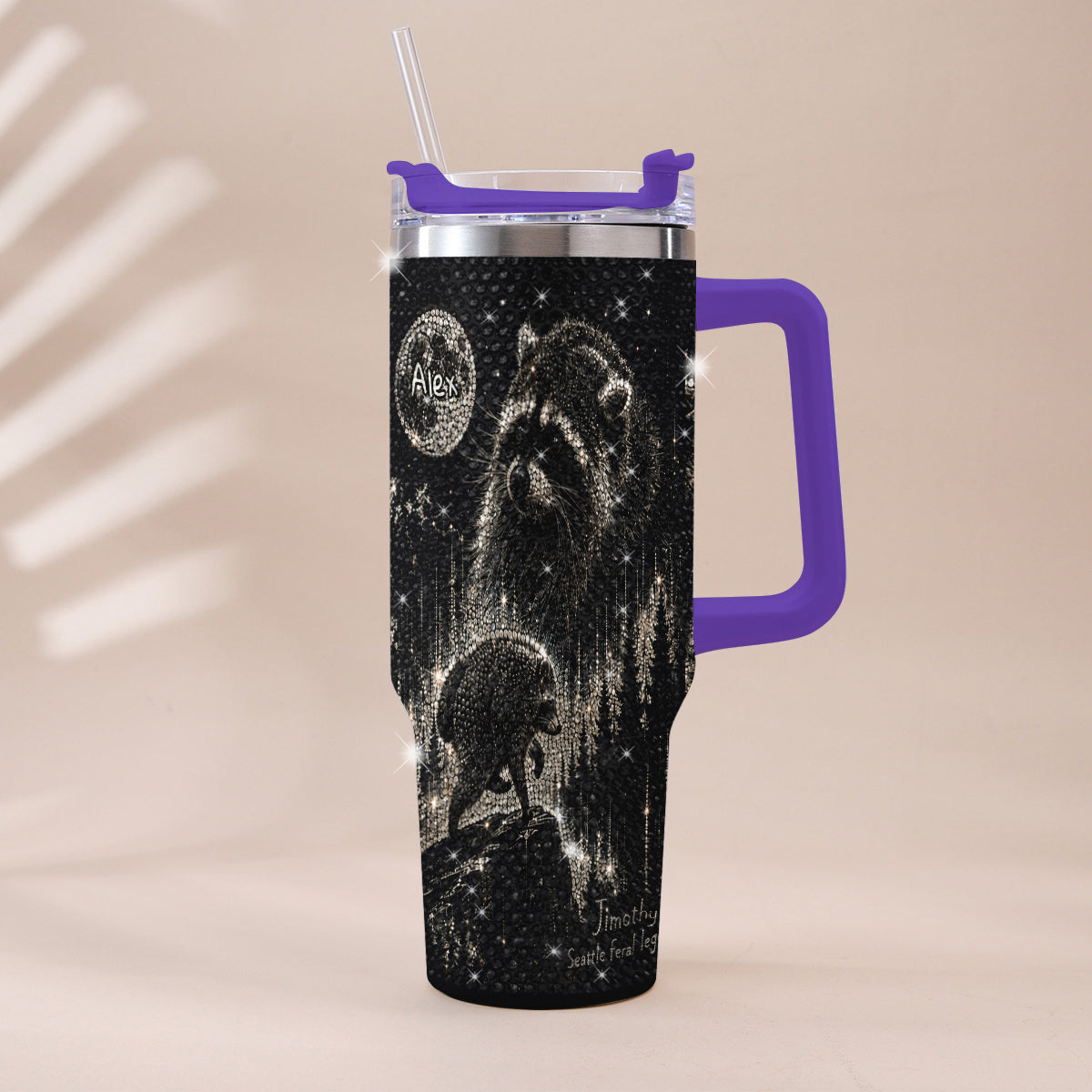 Vintage Jimothy Raccoon - Personalized Raccoon Rhinestone Tumbler With Plush Charm