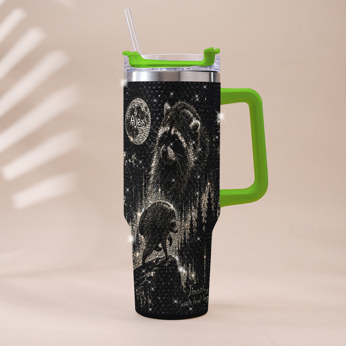 Vintage Jimothy Raccoon - Personalized Raccoon Rhinestone Tumbler With Plush Charm
