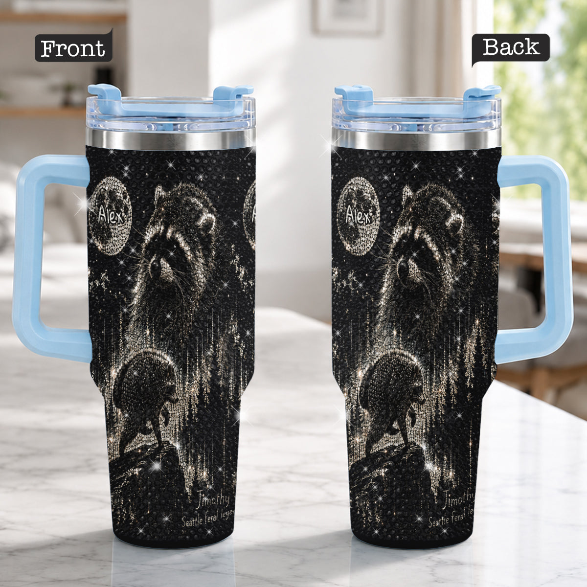 Vintage Jimothy Raccoon - Personalized Raccoon Rhinestone Tumbler With Plush Charm