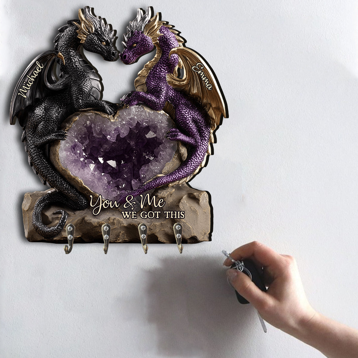 Toi et moi, on gère ! - Porte-manteau suspendu personnalisé en forme de dragon