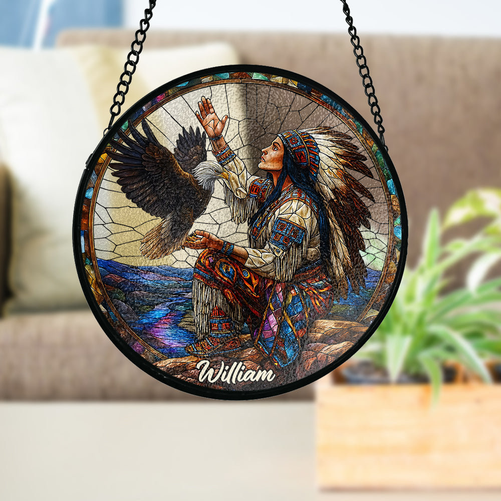 Indigenous - Personalized American Indian Stained Glass Suncatcher