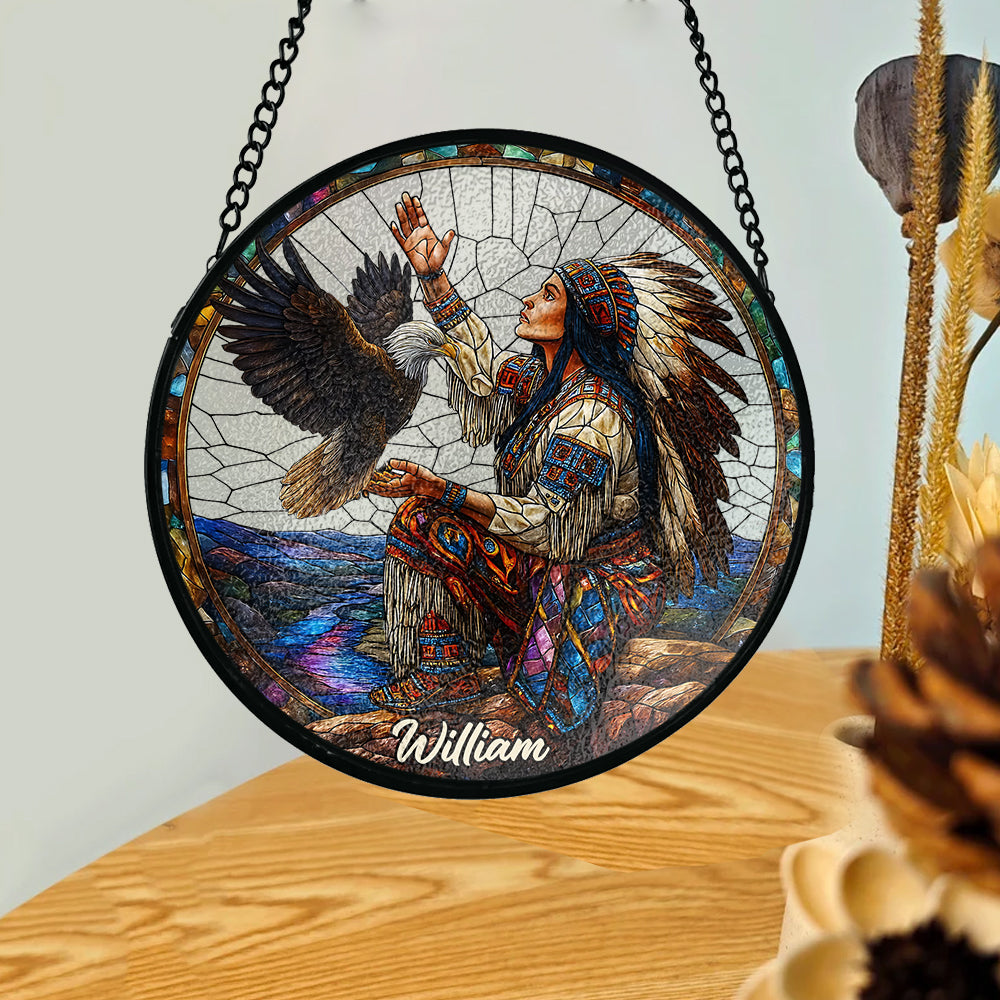 Indigenous - Personalized American Indian Stained Glass Suncatcher