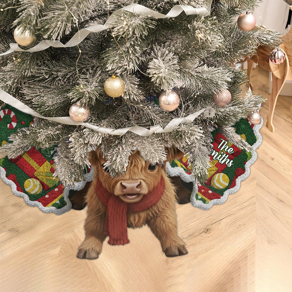 Merry Christmas - Personalized Highland Cow Shaped Tree Skirt