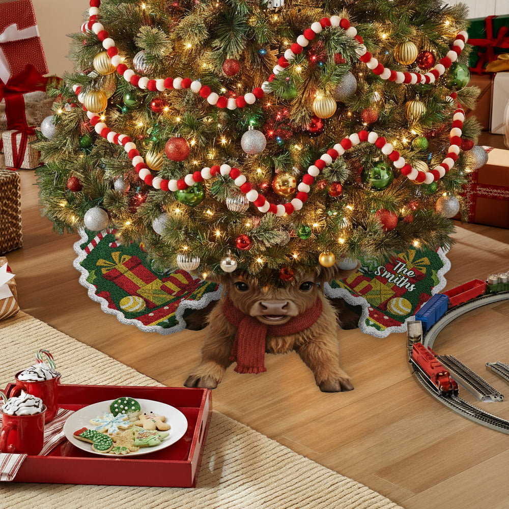 Merry Christmas - Personalized Highland Cow Shaped Tree Skirt
