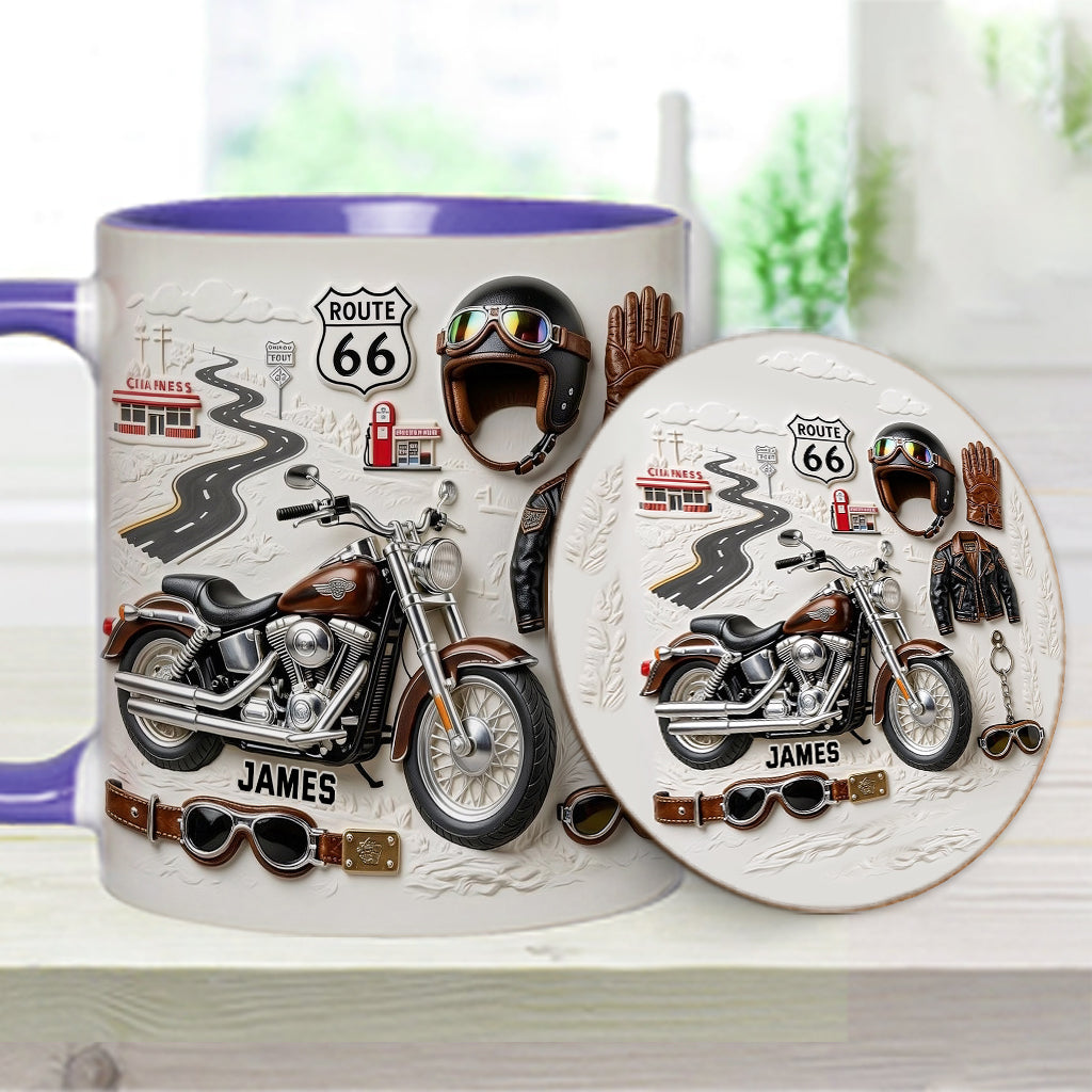 Mug et sous-verre personnalisés sur le thème de la moto