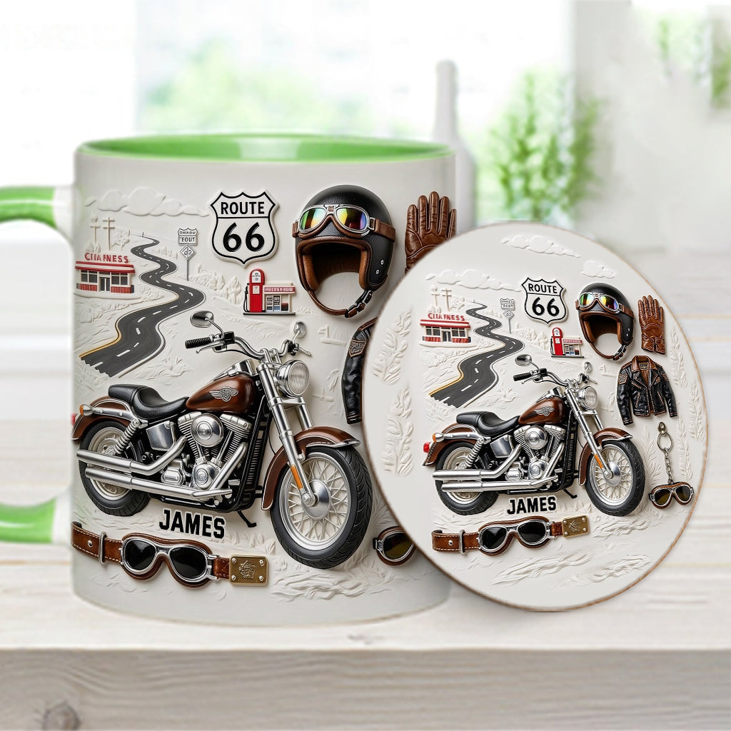 Mug et sous-verre personnalisés sur le thème de la moto