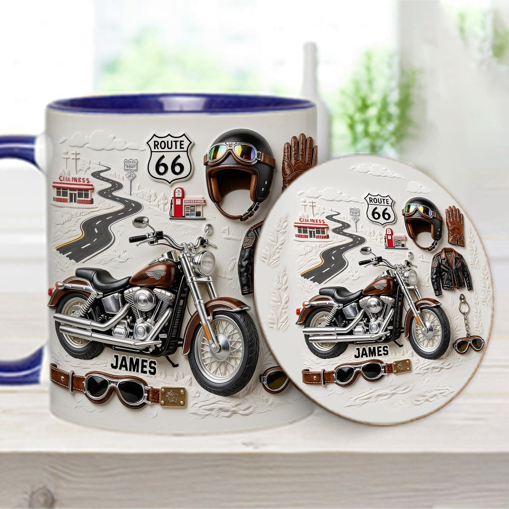 Mug et sous-verre personnalisés sur le thème de la moto