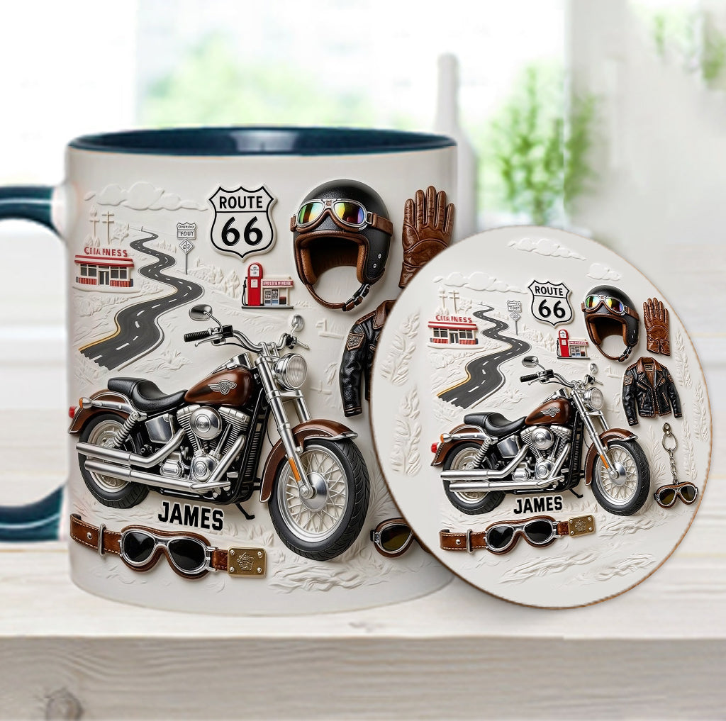 Mug et sous-verre personnalisés sur le thème de la moto