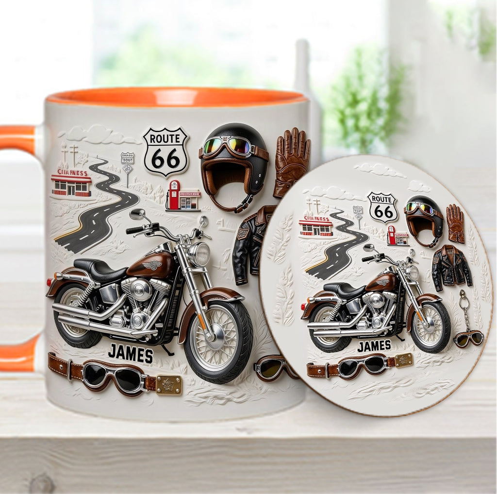 Mug et sous-verre personnalisés sur le thème de la moto
