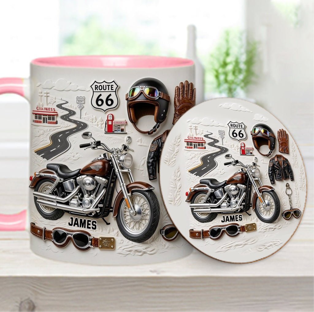 Mug et sous-verre personnalisés sur le thème de la moto