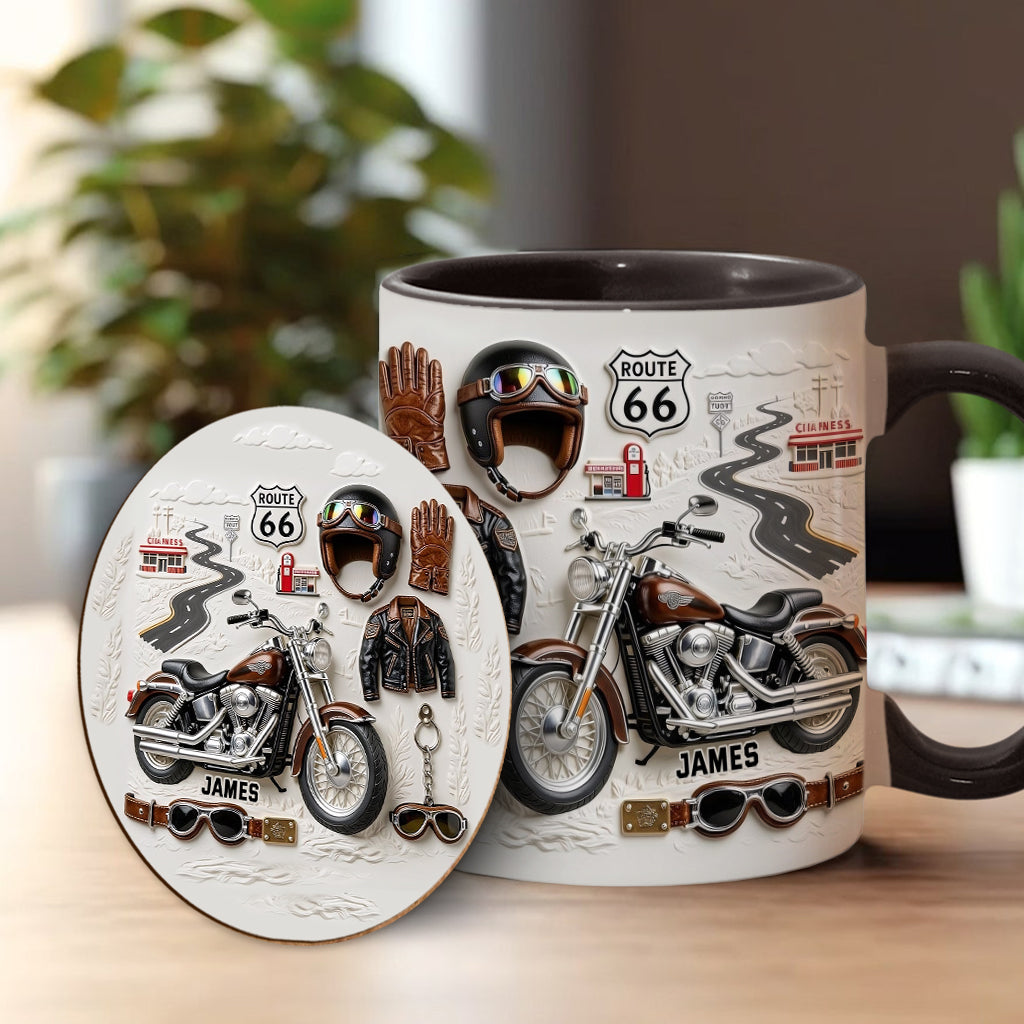 Mug et sous-verre personnalisés sur le thème de la moto