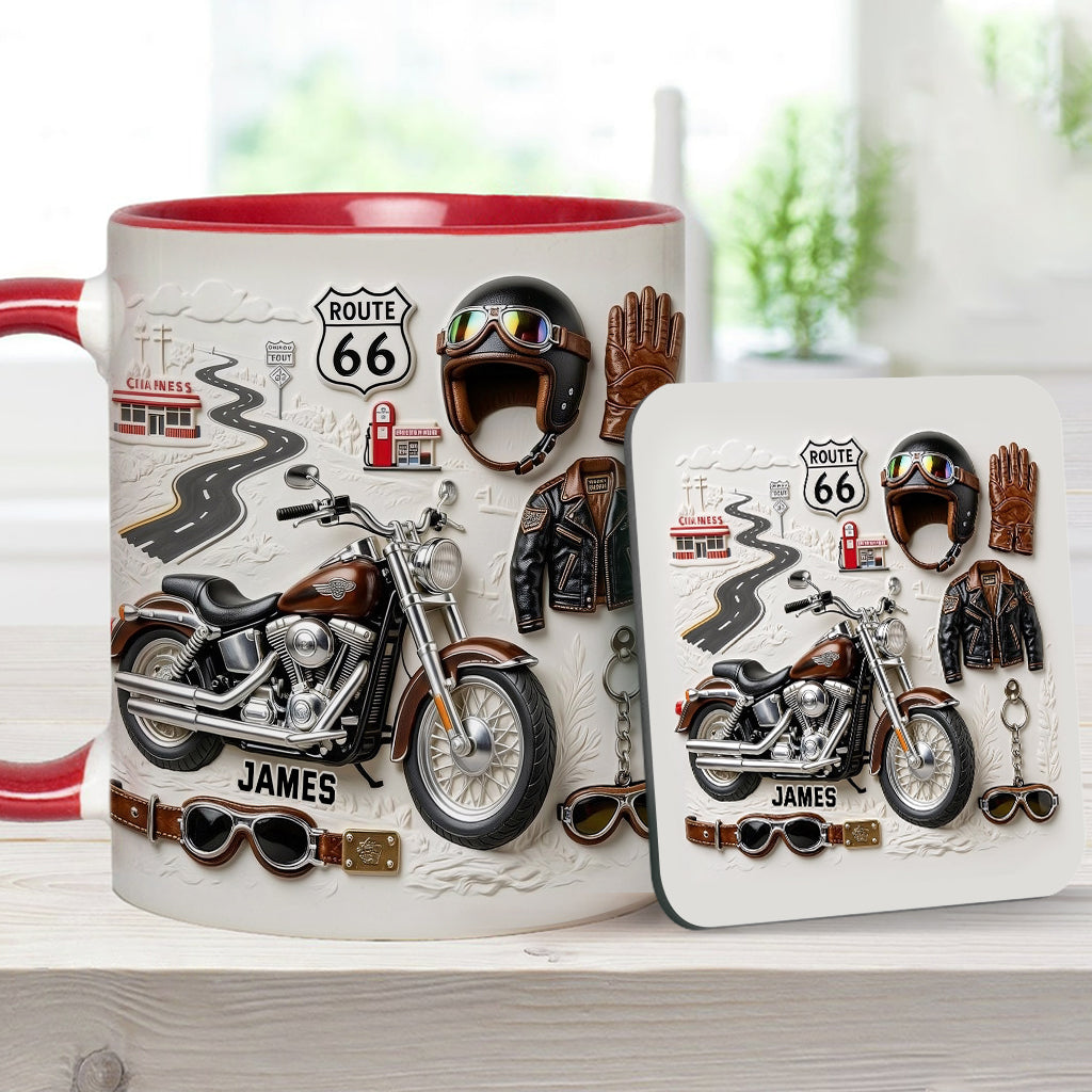Mug et sous-verre personnalisés sur le thème de la moto